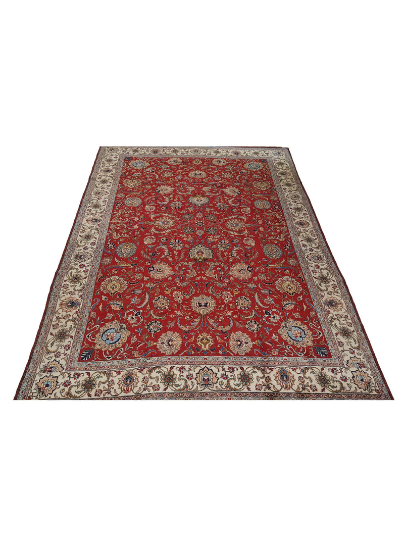 Fasa Antique Tabriz 33989 Red Ivory Traditional Antique Rug