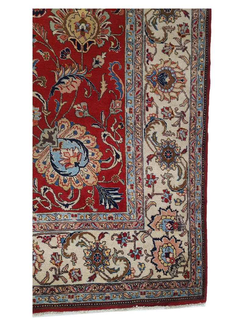 Fasa Antique Tabriz 33989 Red Ivory Traditional Antique Rug