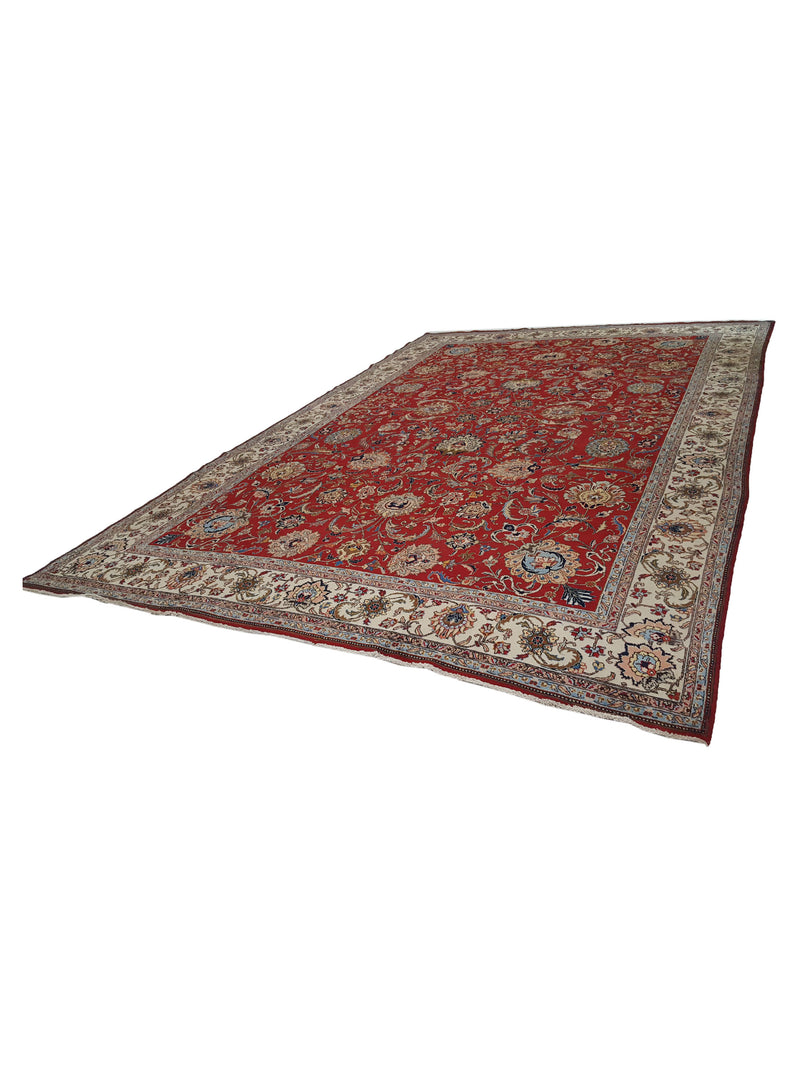Fasa Antique Tabriz 33989 Red Ivory Traditional Antique Rug