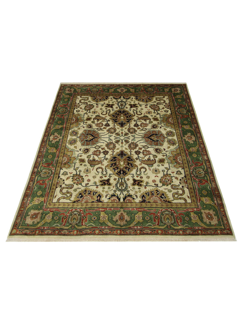 Pacific Tribal 34363 Ivory Green Traditional Hand Knotted Rug