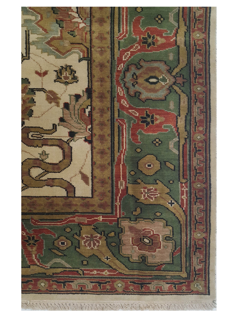 Pacific Tribal 34363 Ivory Green Traditional Hand Knotted Rug