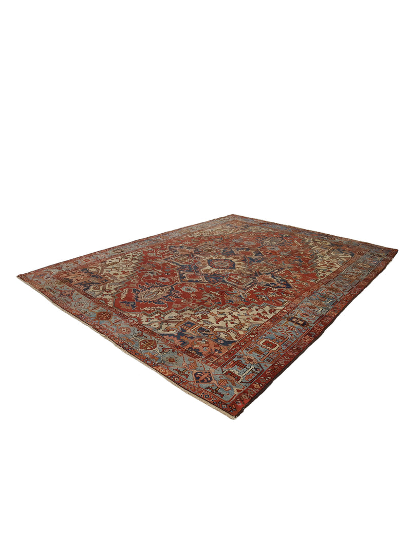 Fasa Antique Serapi 35576 Rust Blue Traditional Antique Rug