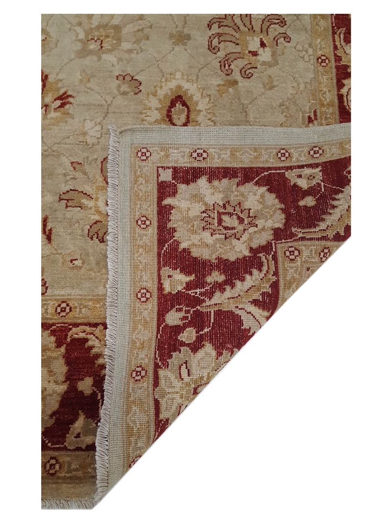 Pacific Ziegler 35599 Olive Burgundy Transitional Hand Knotted Rug