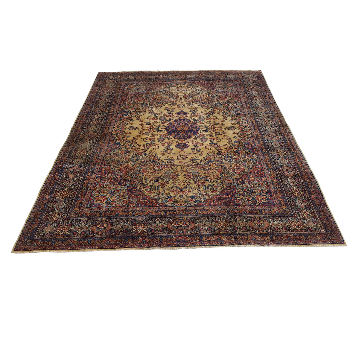 Fasa Antique Lavar Kerman 36161 Camel Multi Traditional Antique Rug