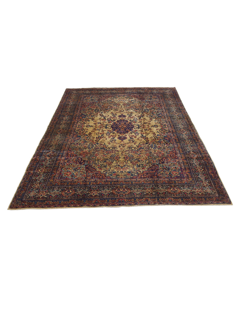 Fasa Antique Lavar Kerman 36161 Camel Multi Traditional Antique Rug