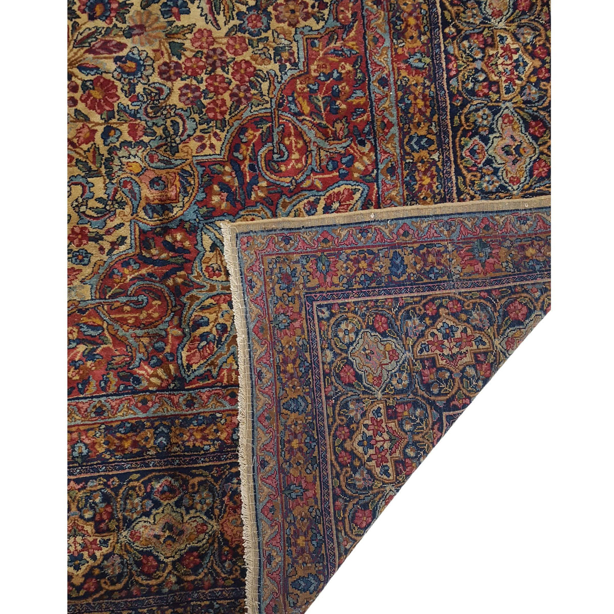 Fasa Antique Lavar Kerman 36161 Camel Multi Traditional Antique Rug