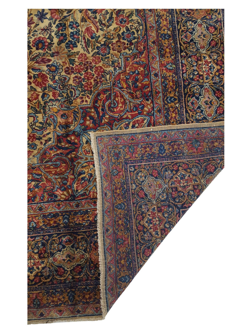 Fasa Antique Lavar Kerman 36161 Camel Multi Traditional Antique Rug