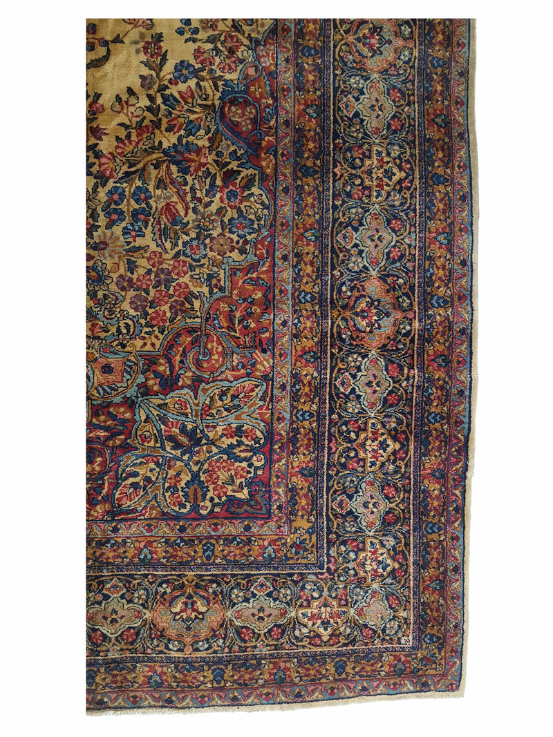 Fasa Antique Lavar Kerman 36161 Camel Multi Traditional Antique Rug