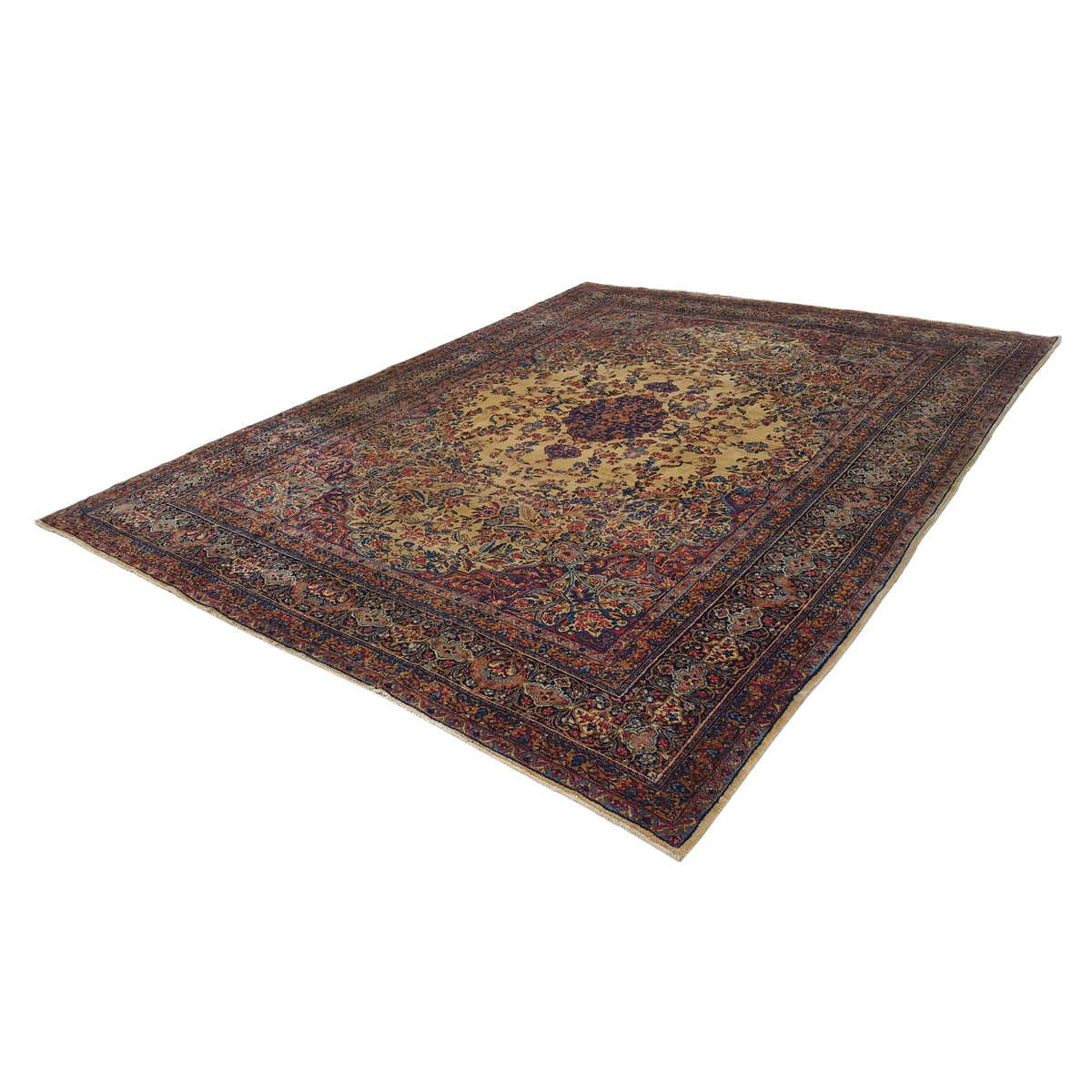 Fasa Antique Lavar Kerman 36161 Camel Multi Traditional Antique Rug