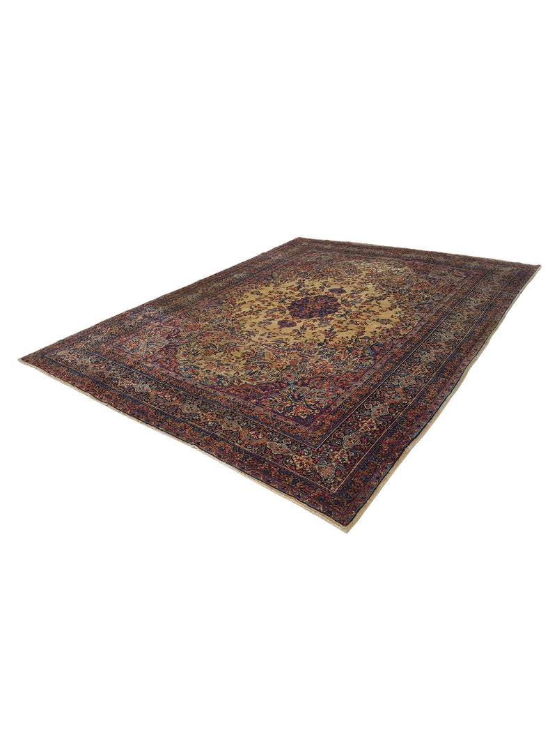 Fasa Antique Lavar Kerman 36161 Camel Multi Traditional Antique Rug