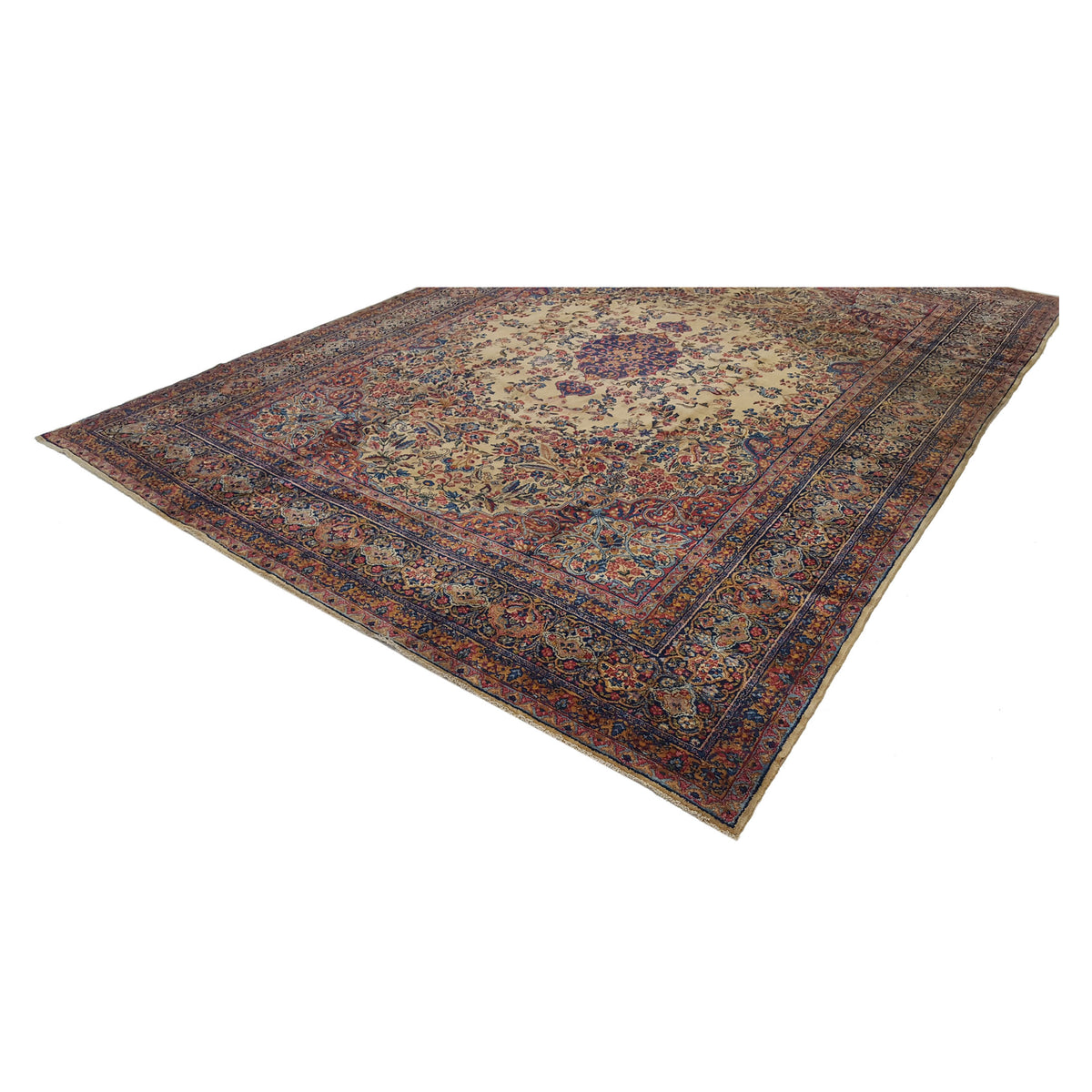 Fasa Antique Lavar Kerman 36161 Camel Multi Traditional Antique Rug
