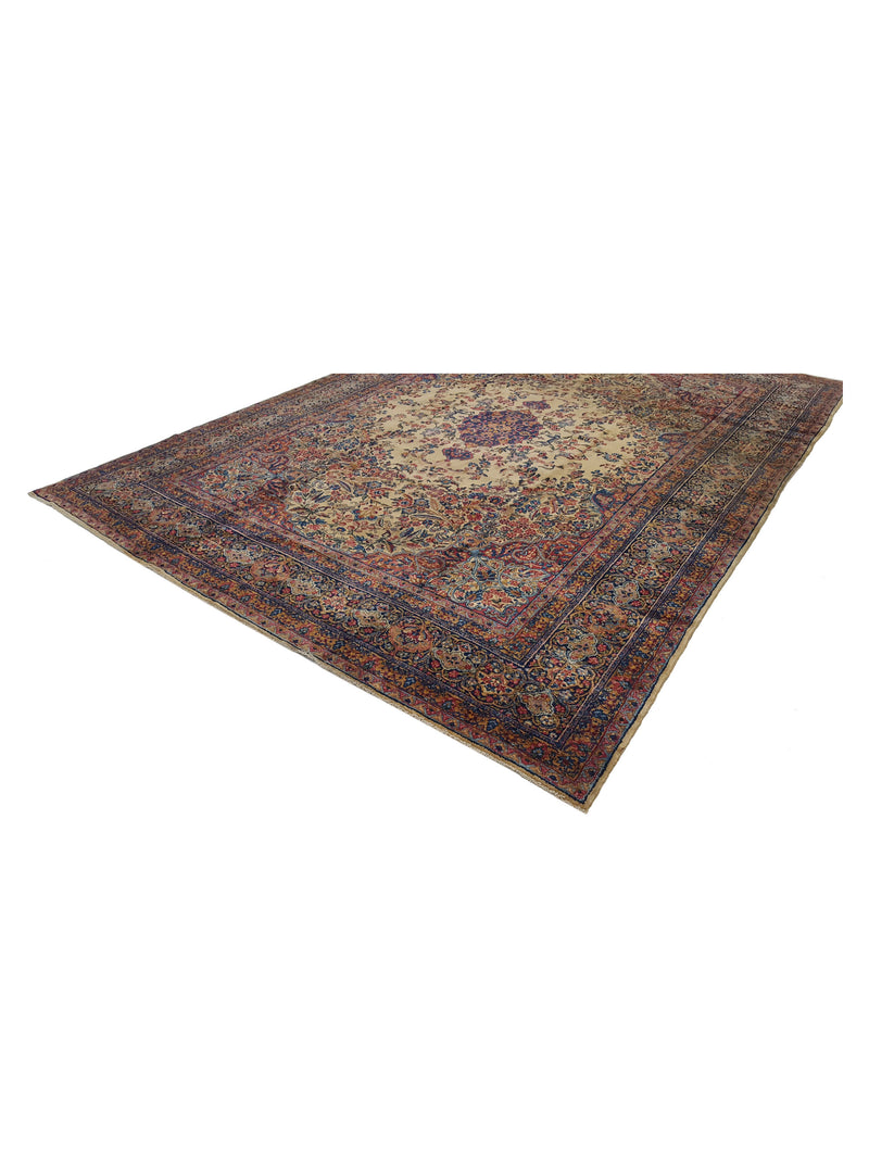 Fasa Antique Lavar Kerman 36161 Camel Multi Traditional Antique Rug