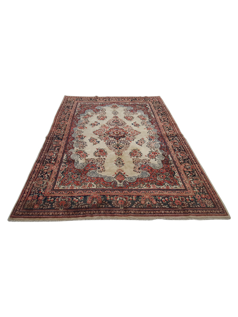 Fasa Antique Sarouk 36163 Ivory Brown Traditional Antique Rug
