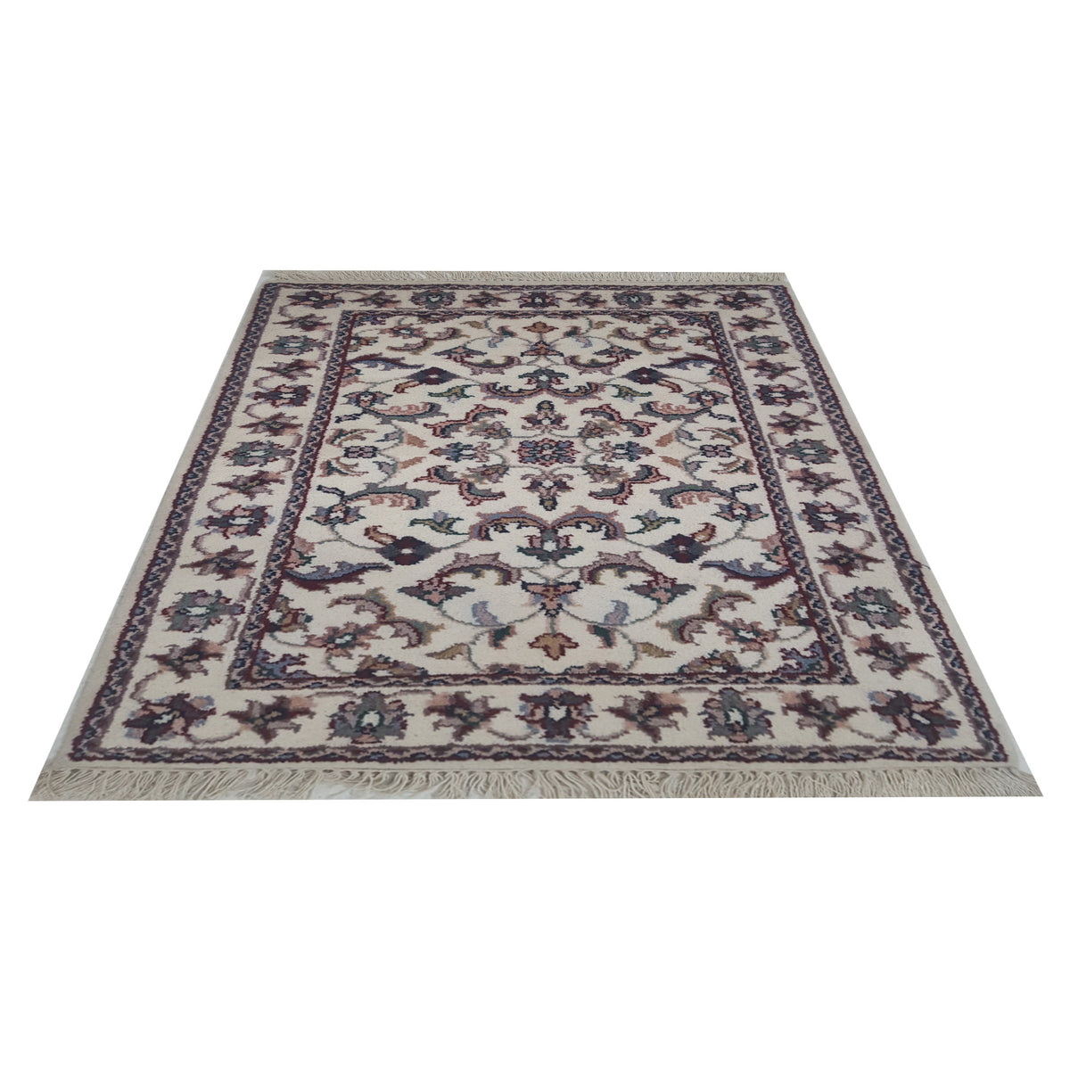 Pacific Kashan Indo 36727 Ivory Ivory Traditional Hand Knotted Rug