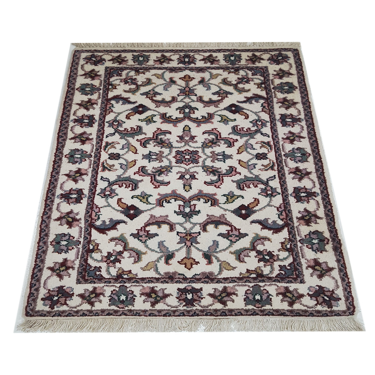 Pacific Kashan Indo 36753 Ivory Ivory Traditional Hand Knotted Rug