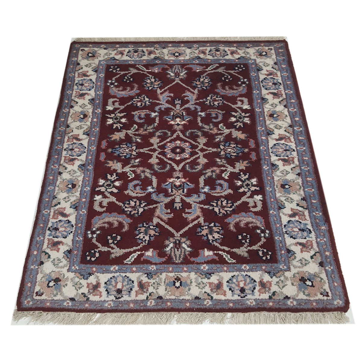 Pacific Kashan Indo 36755 Red Ivory Traditional Hand Knotted Rug