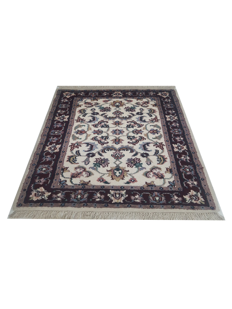 Pacific Kashan Indo 36756 Ivory Burgundy Traditional Hand Knotted Rug