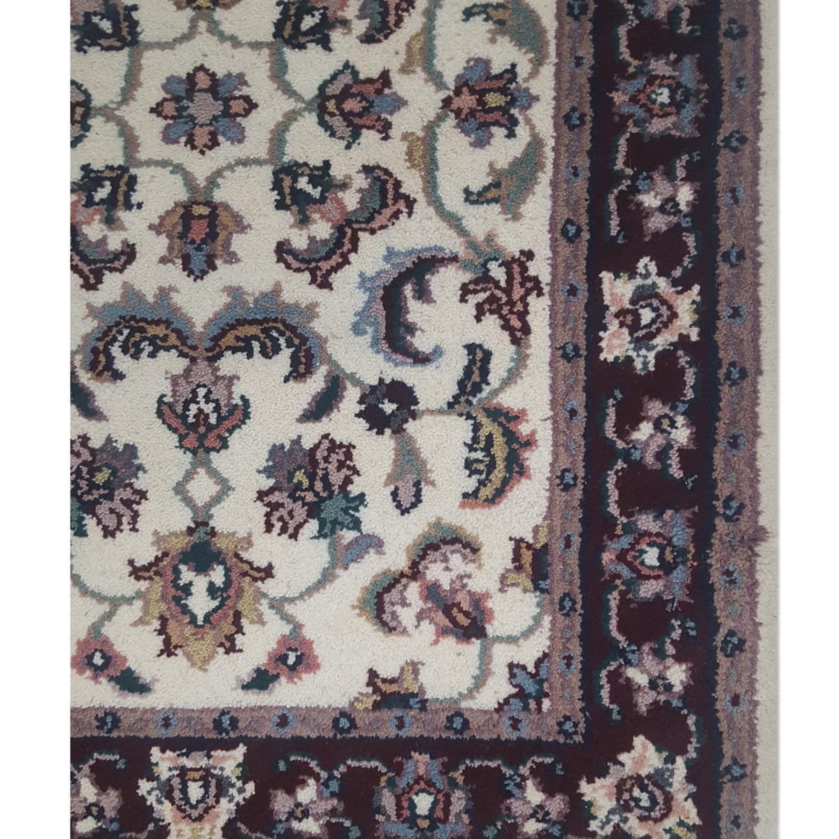 Pacific Kashan Indo 36756 Ivory Burgundy Traditional Hand Knotted Rug