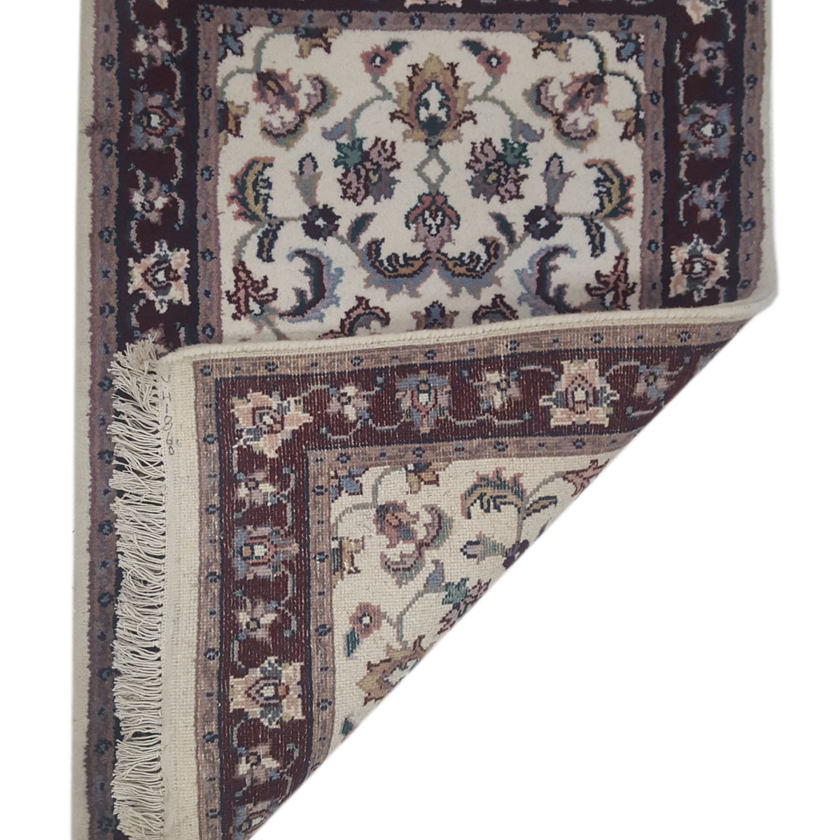 Pacific Kashan Indo 36756 Ivory Burgundy Traditional Hand Knotted Rug