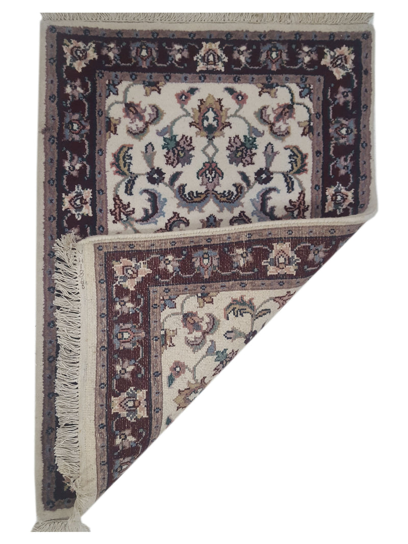 Pacific Kashan Indo 36756 Ivory Burgundy Traditional Hand Knotted Rug