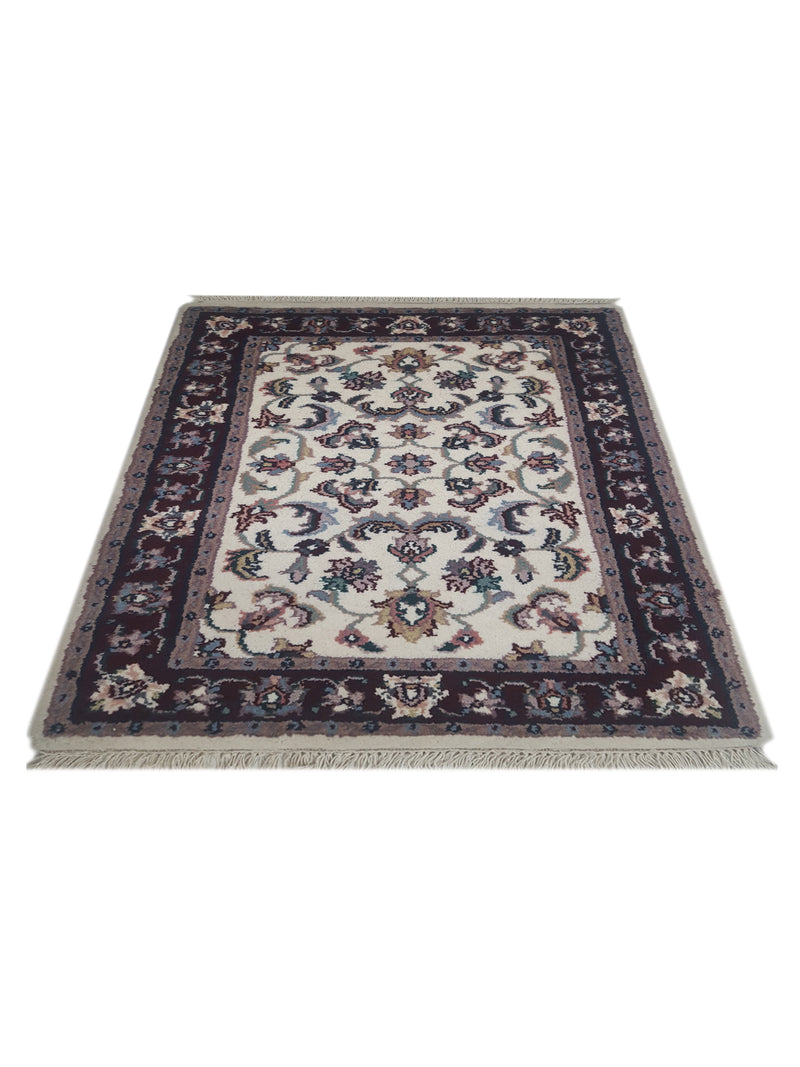 Pacific Kashan Indo 36757 Ivory Burgundy Traditional Hand Knotted Rug