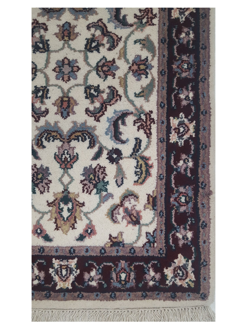 Pacific Kashan Indo 36757 Ivory Burgundy Traditional Hand Knotted Rug