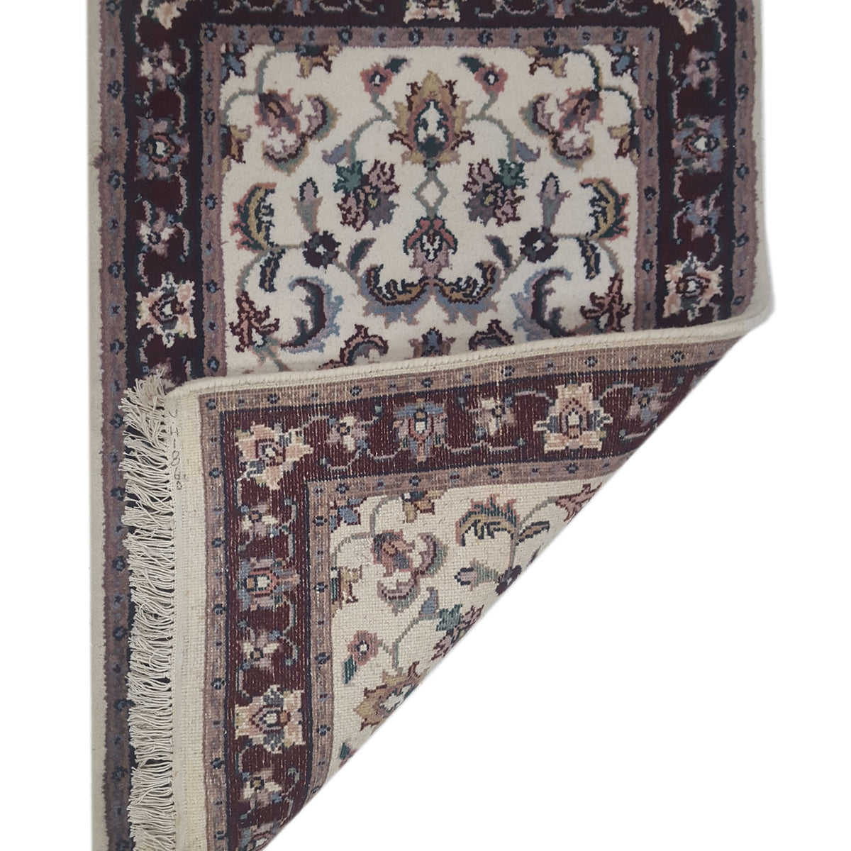 Pacific Kashan Indo 36757 Ivory Burgundy Traditional Hand Knotted Rug