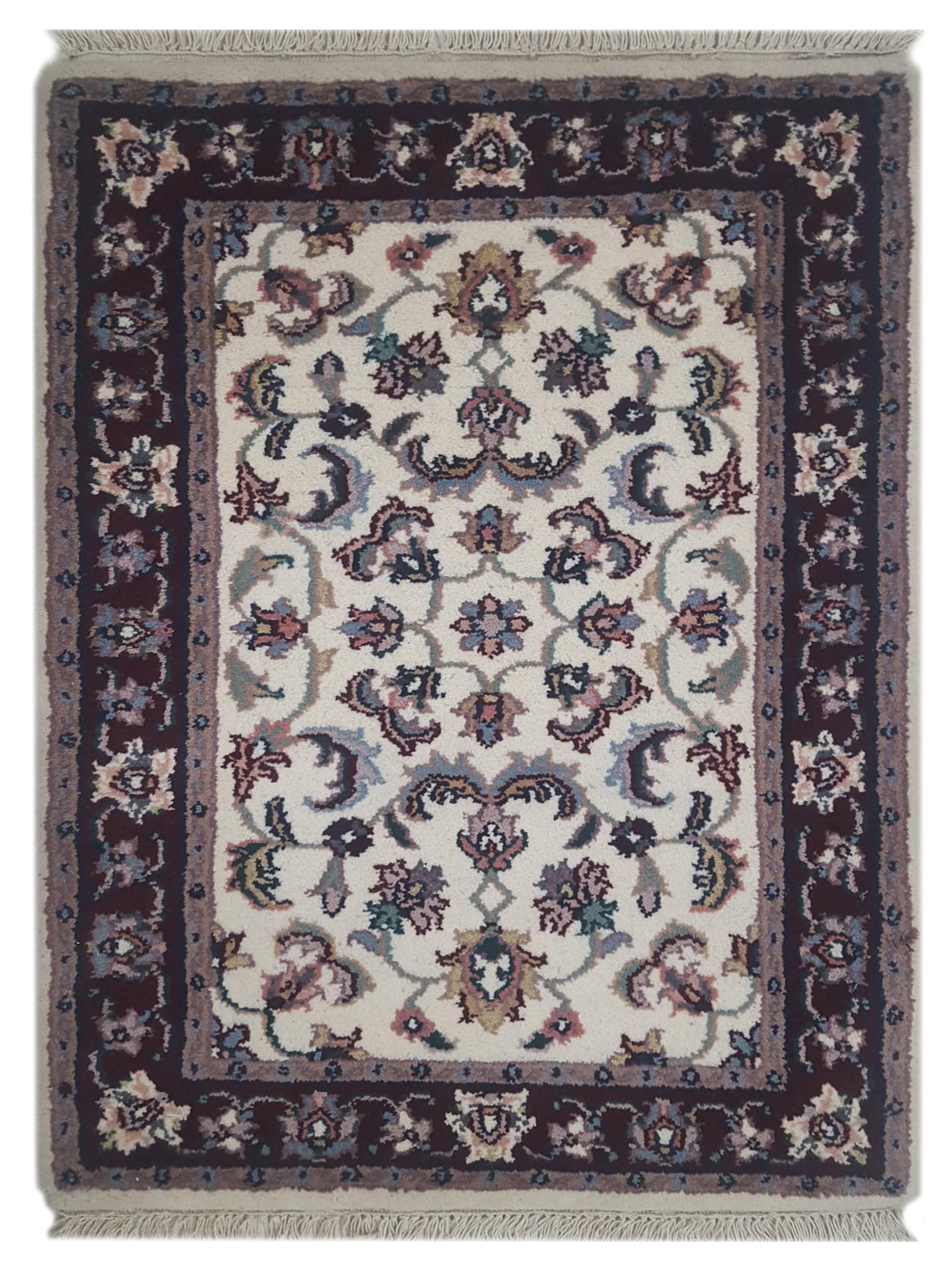 Pacific Kashan Indo 36757 Ivory Burgundy Traditional Hand Knotted Rug ...