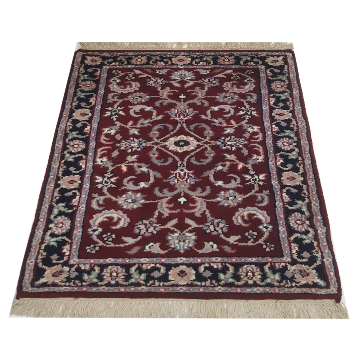 Pacific Kashan Indo 36760 Red Black Traditional Hand Knotted Rug