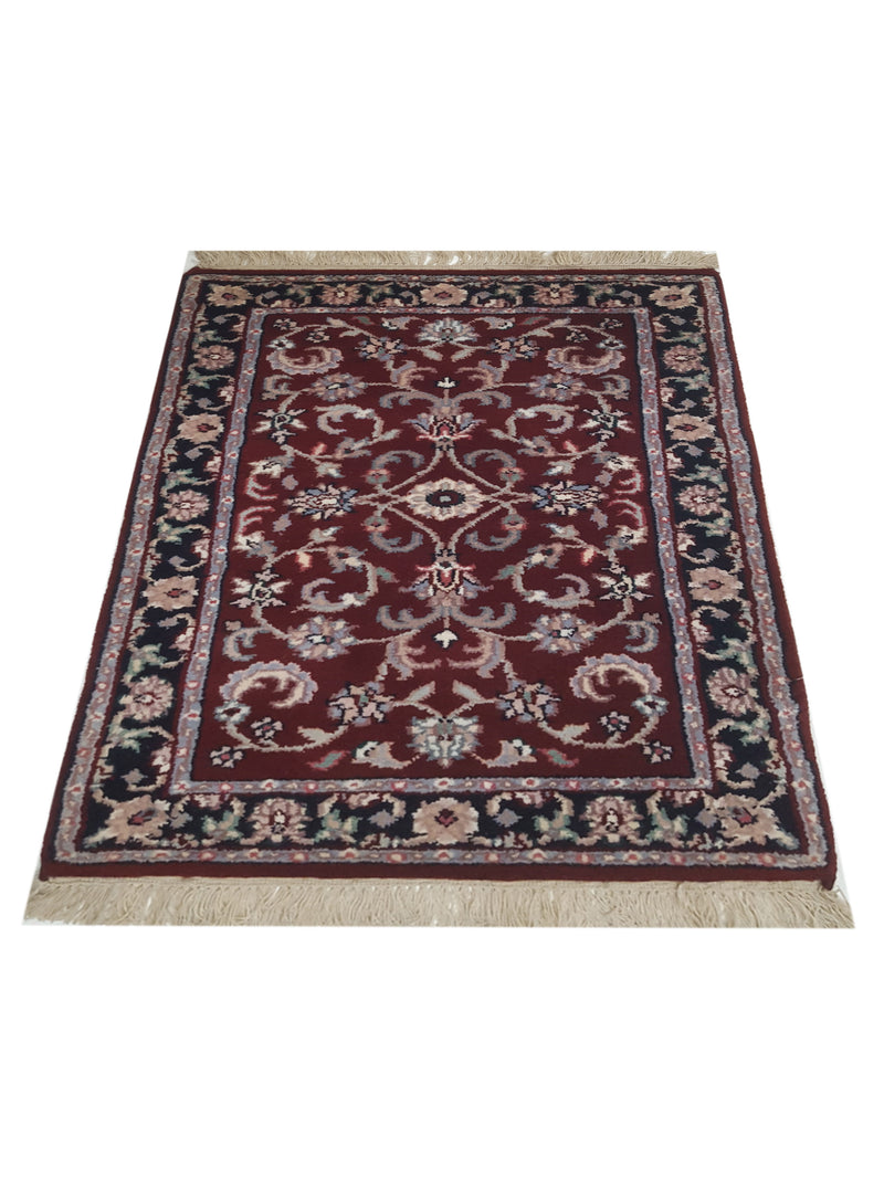 Pacific Kashan Indo 36760 Red Black Traditional Hand Knotted Rug