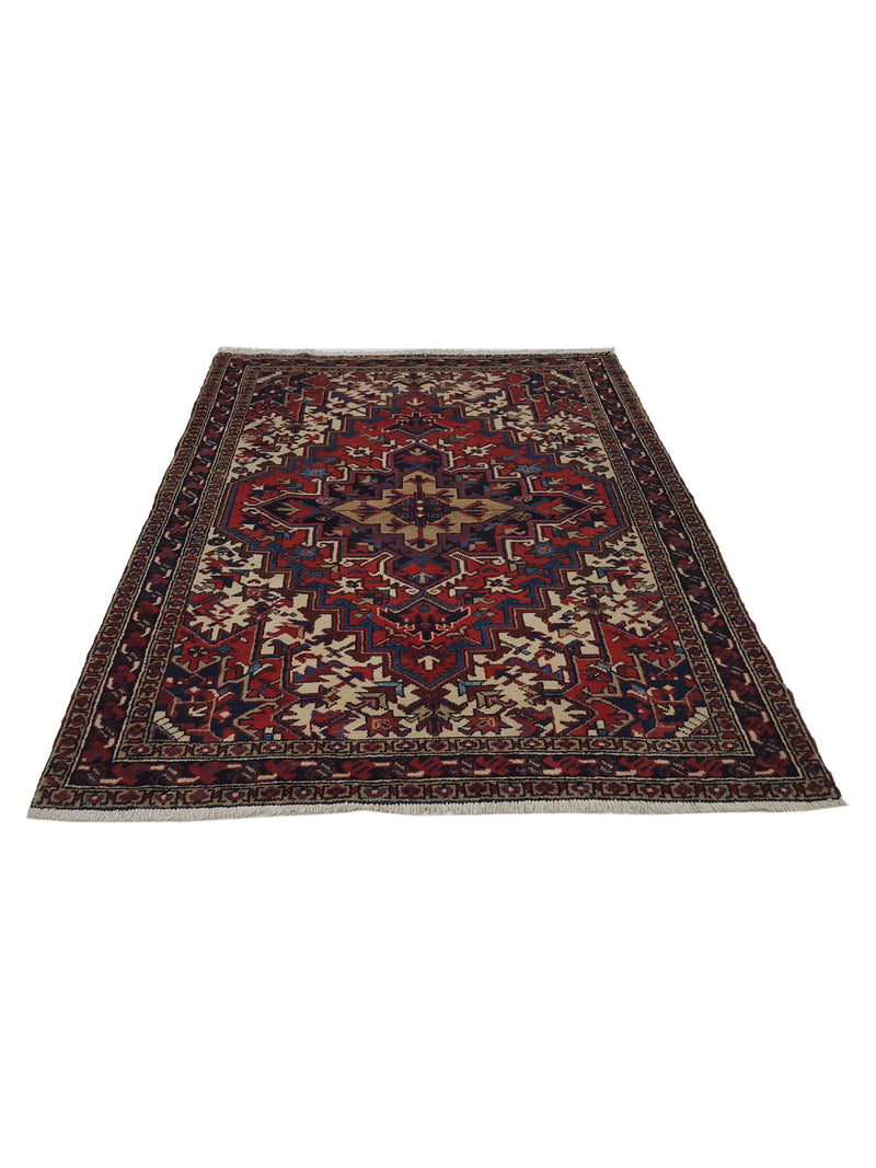 Fasa Antique Heriz 37334 Ivory Burgundy Traditional Antique Rug