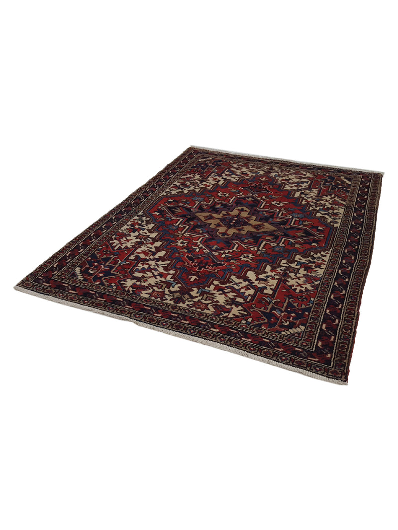 Fasa Antique Heriz 37334 Ivory Burgundy Traditional Antique Rug
