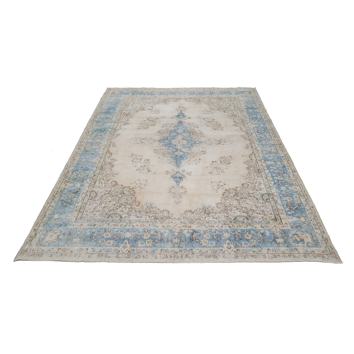 Pacific Vintage 37478 Ivory Blue Vintage Hand Knotted Rug