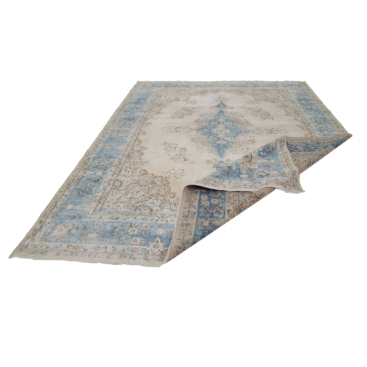 Pacific Vintage 37478 Ivory Blue Vintage Hand Knotted Rug