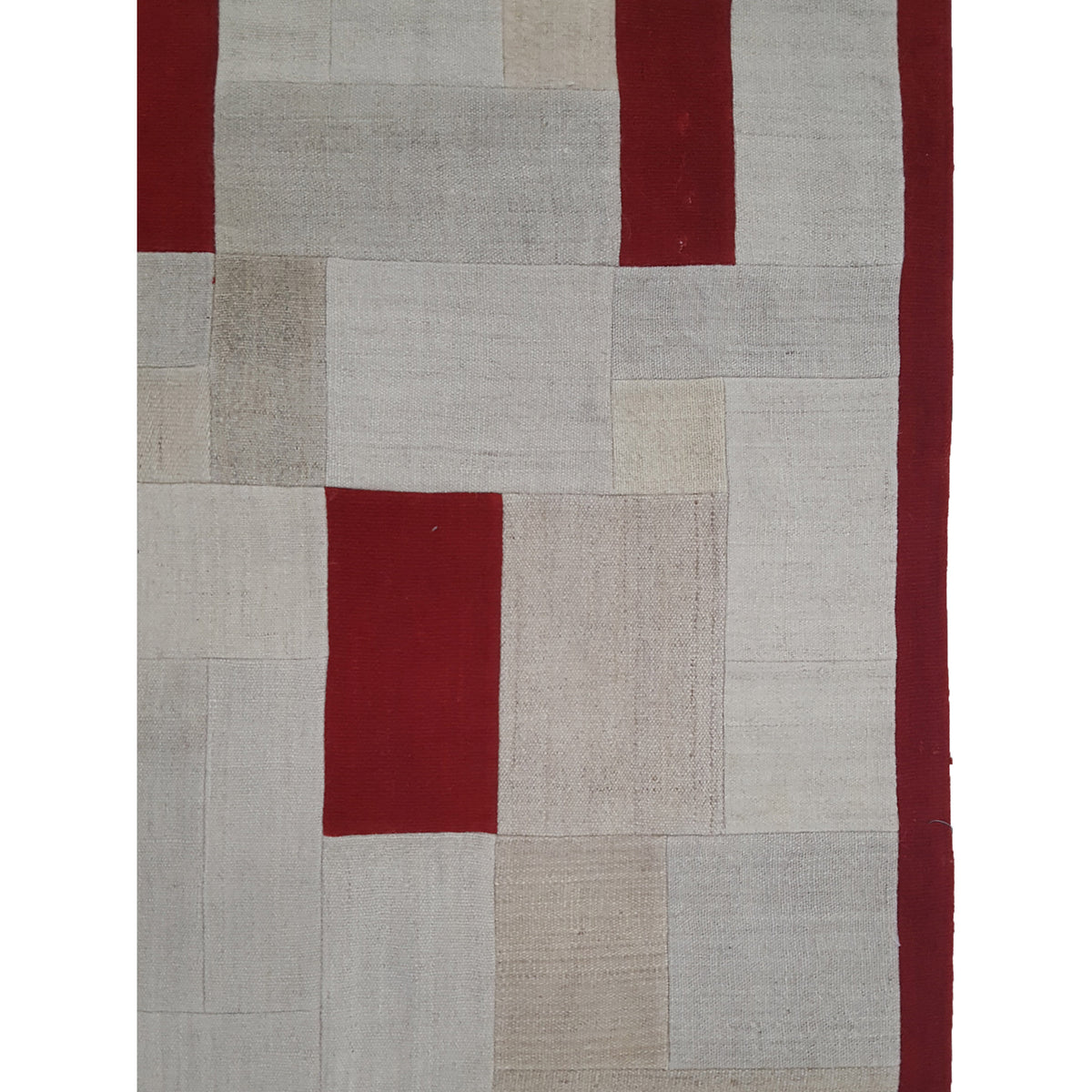 Pacific Patchwork 38129 Cream Burgundy Patchwork Hand Knotted Rug