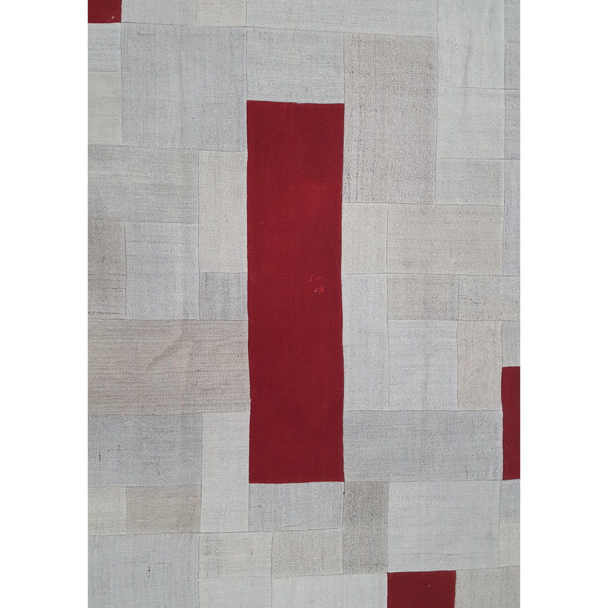 Pacific Patchwork 38129 Cream Burgundy Patchwork Hand Knotted Rug