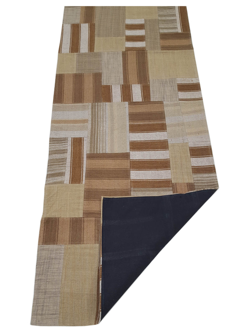 Pacific Patch Flatweave 39320 Brown Beige Patchwork Hand Knotted Rug