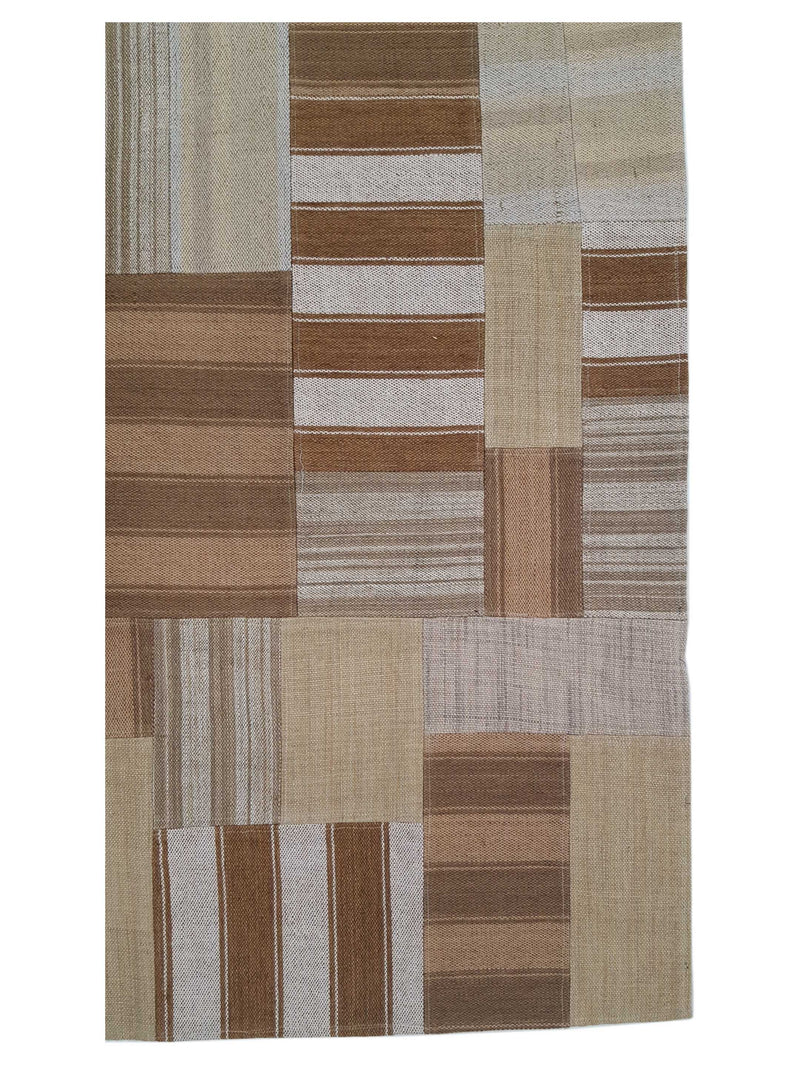 Pacific Patch Flatweave 39320 Brown Beige Patchwork Hand Knotted Rug