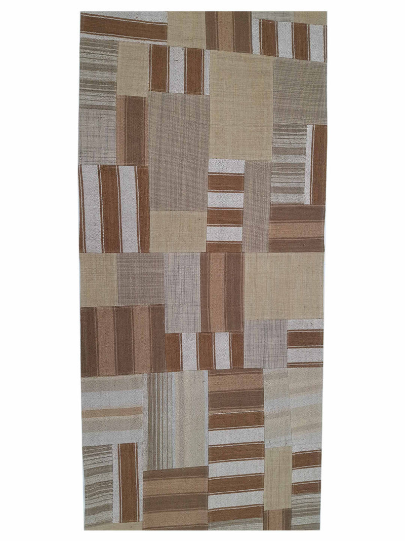 Pacific Patch Flatweave 39320 Brown Beige Patchwork Hand Knotted Rug