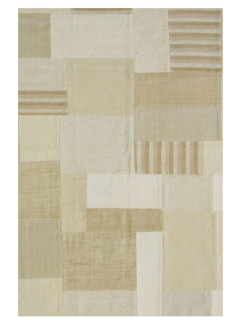 Pacific Patch Flatweave 39336 Ivory Beige Patchwork Hand Knotted Rug