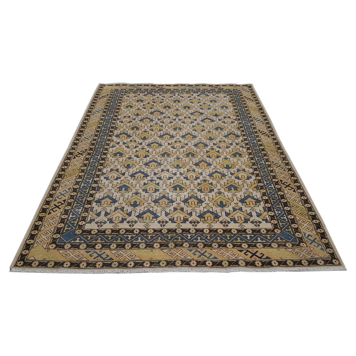 Pacific Caucasian 39792 Ivory Yellow Traditional Hand Knotted Rug