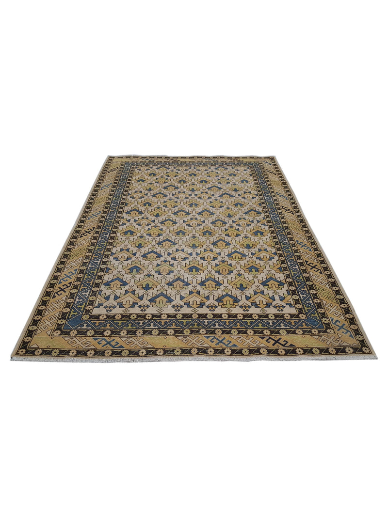Pacific Caucasian 39792 Ivory Yellow Traditional Hand Knotted Rug