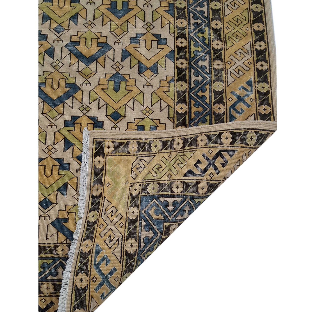 Pacific Caucasian 39792 Ivory Yellow Traditional Hand Knotted Rug