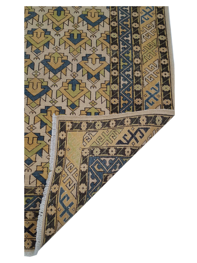 Pacific Caucasian 39792 Ivory Yellow Traditional Hand Knotted Rug