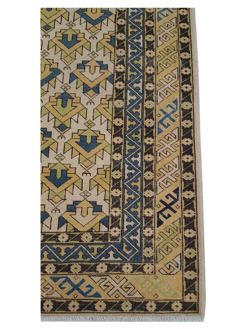 Pacific Caucasian 39792 Ivory Yellow Traditional Hand Knotted Rug