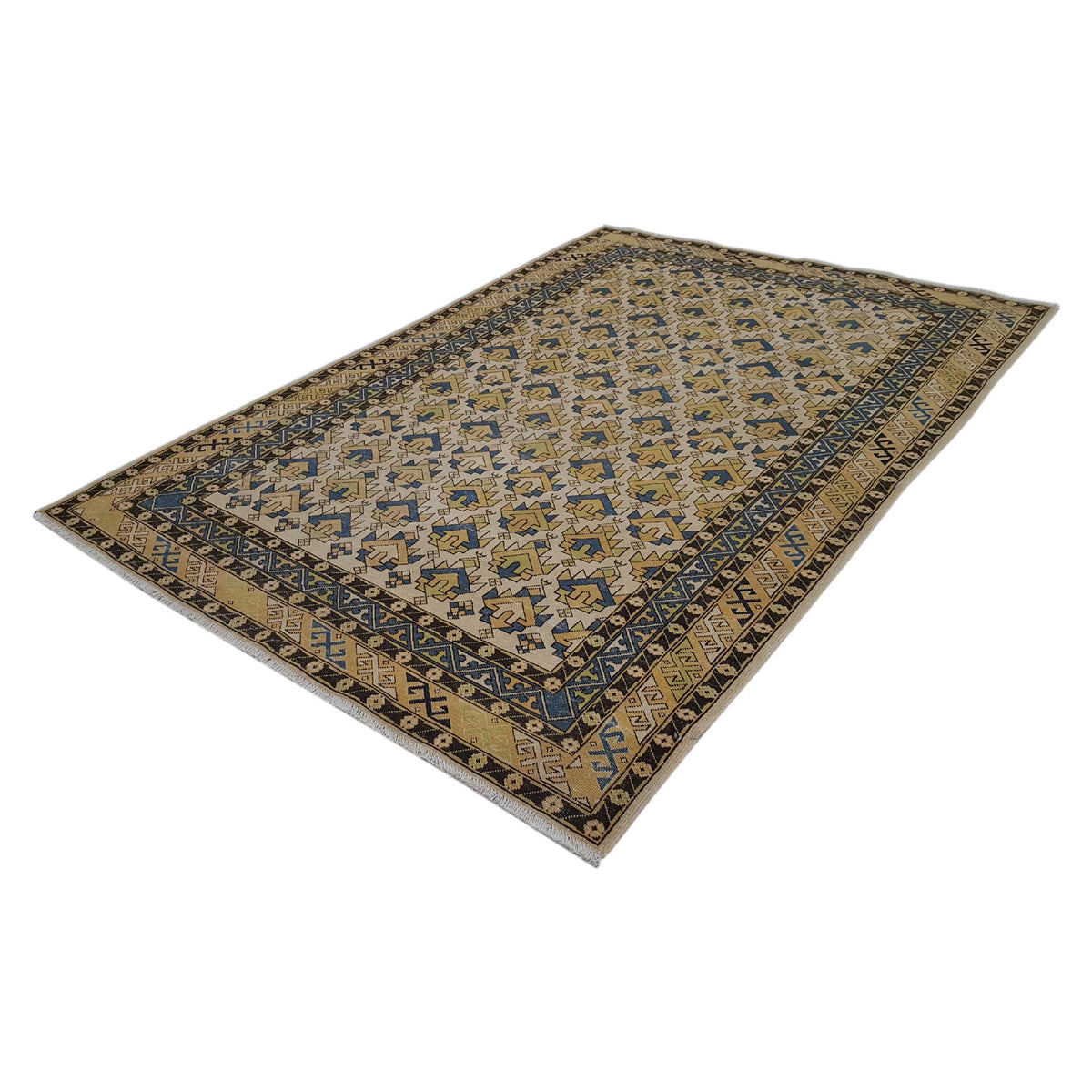 Pacific Caucasian 39792 Ivory Yellow Traditional Hand Knotted Rug