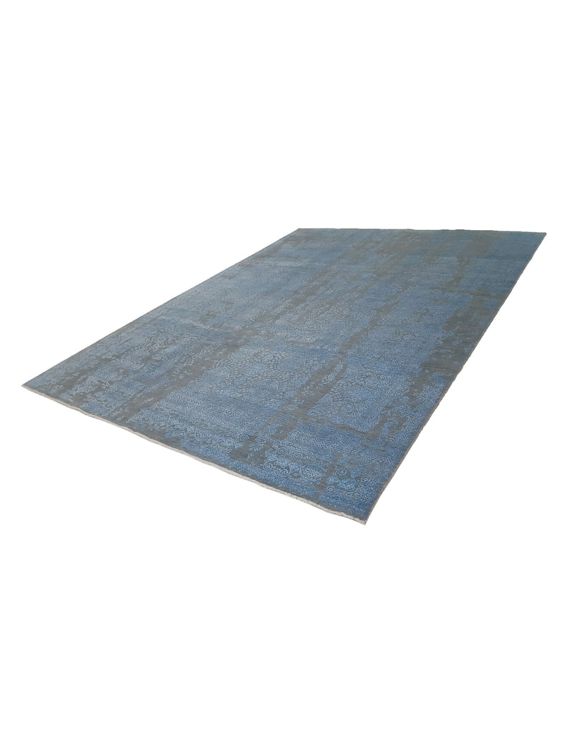 Pacific Erase 40215 Grey Blue Modern Hand Knotted Rug