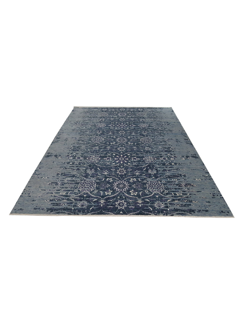 Pacific Erase 40235 Grey Jade Blue Modern Hand Knotted Rug