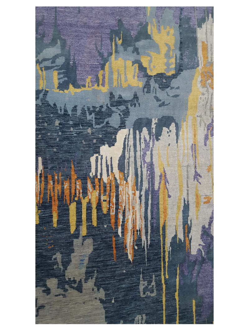 Pacific Erase 40296 Multi Blue Modern Hand Knotted Rug