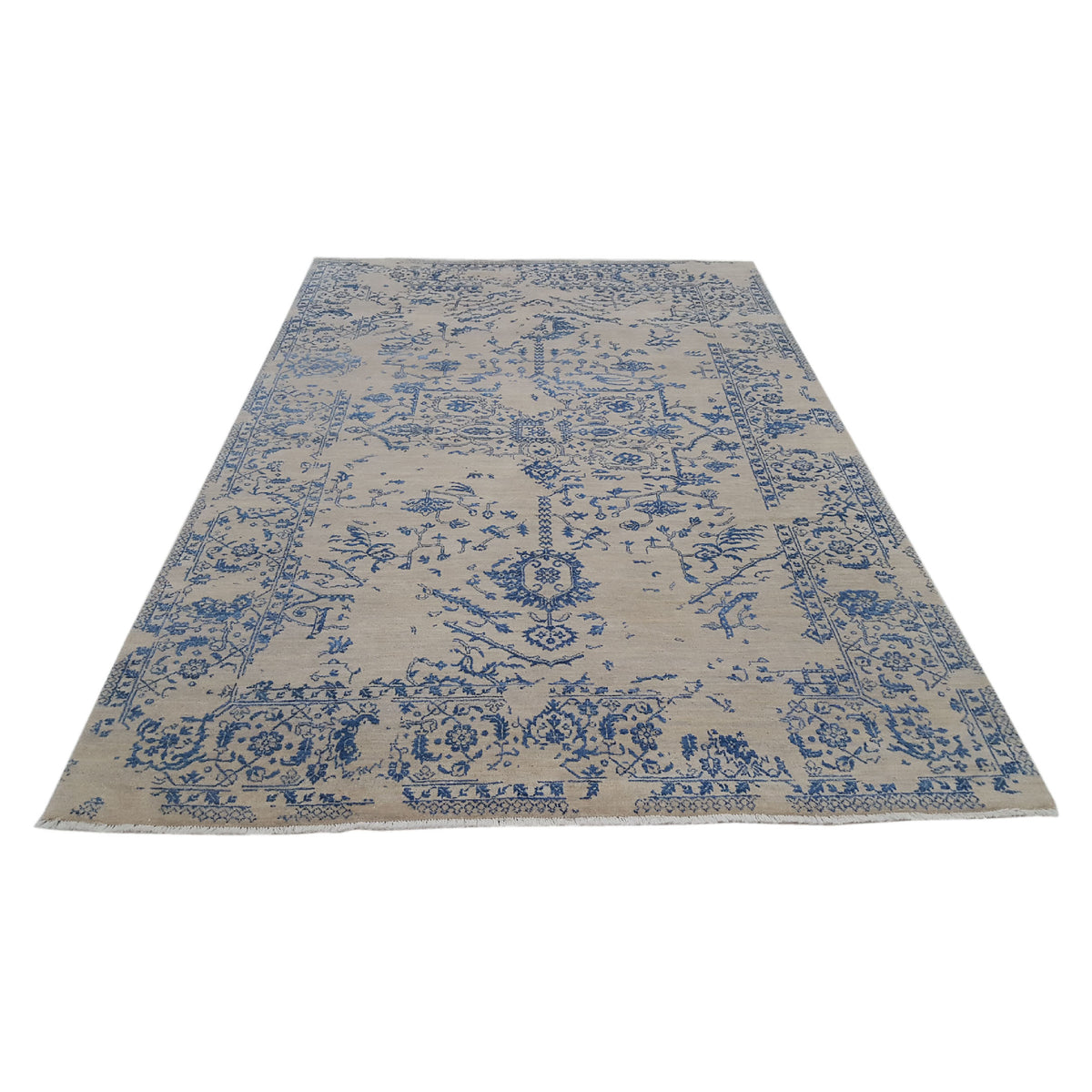 Pacific Erase 40302 Beige Blue Modern Hand Knotted Rug